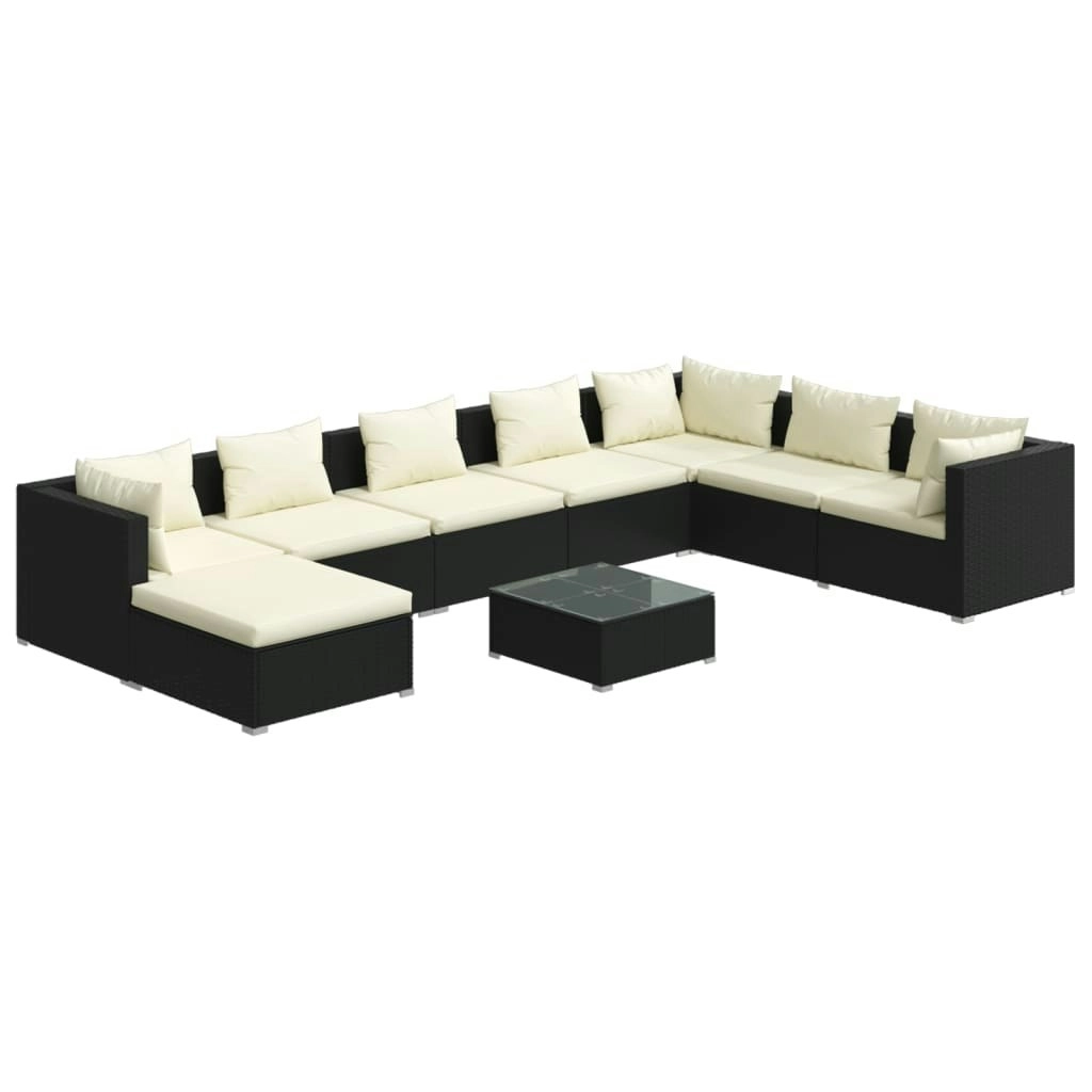 9 Piece Garden Lounge Set with Cushions Poly Rattan Black 3101863