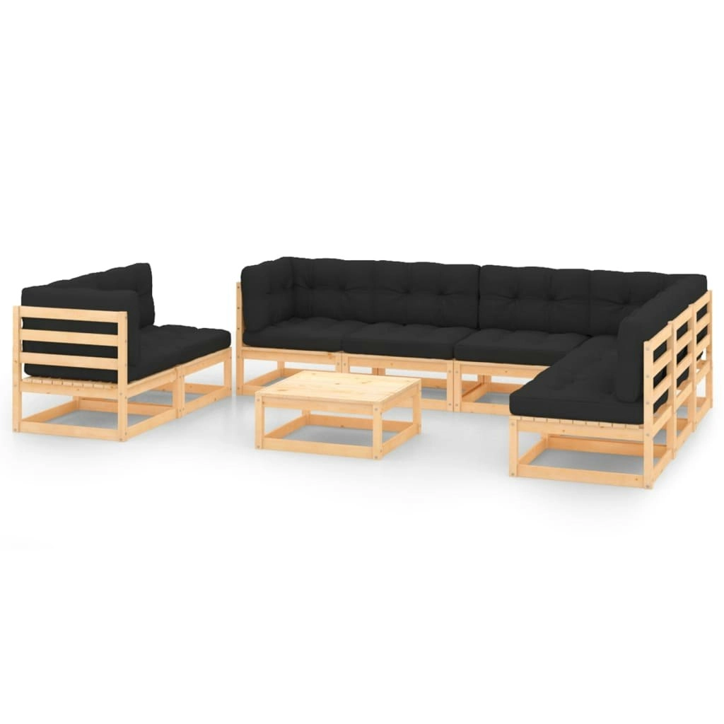 9 Piece Garden Lounge Set with Cushions Solid Pinewood 3083829