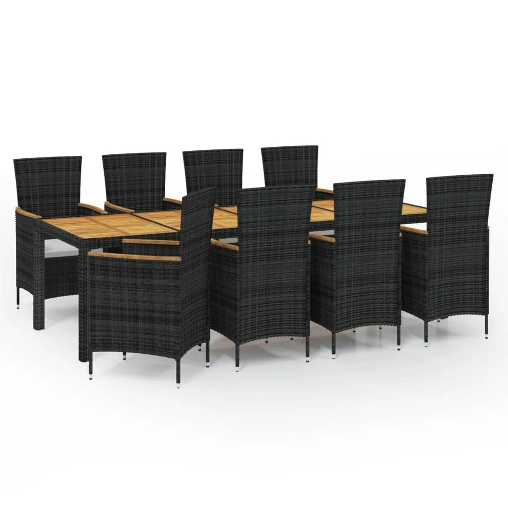 9 Piece Outdoor Dining Set with Cushions Poly Rattan Black 3094915