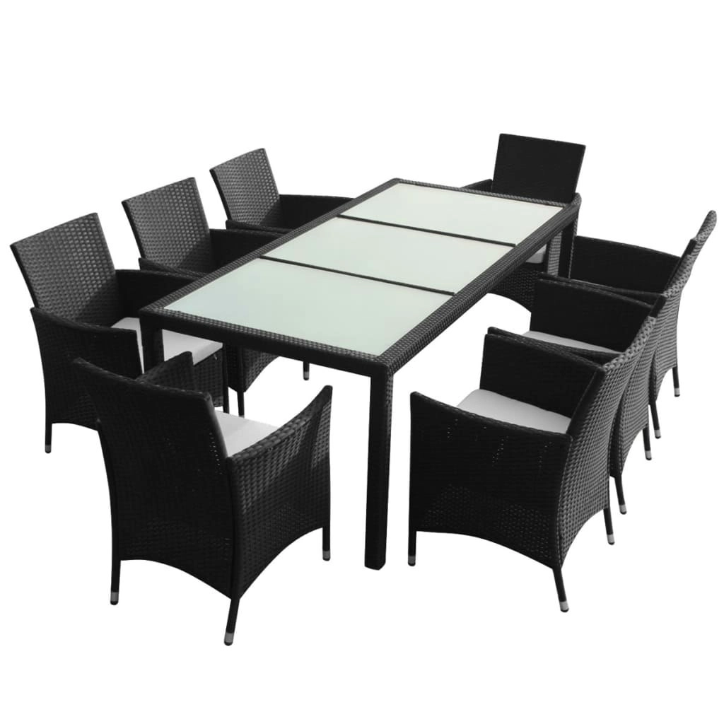 9 Piece Outdoor Dining Set with Cushions Poly Rattan Black 43118