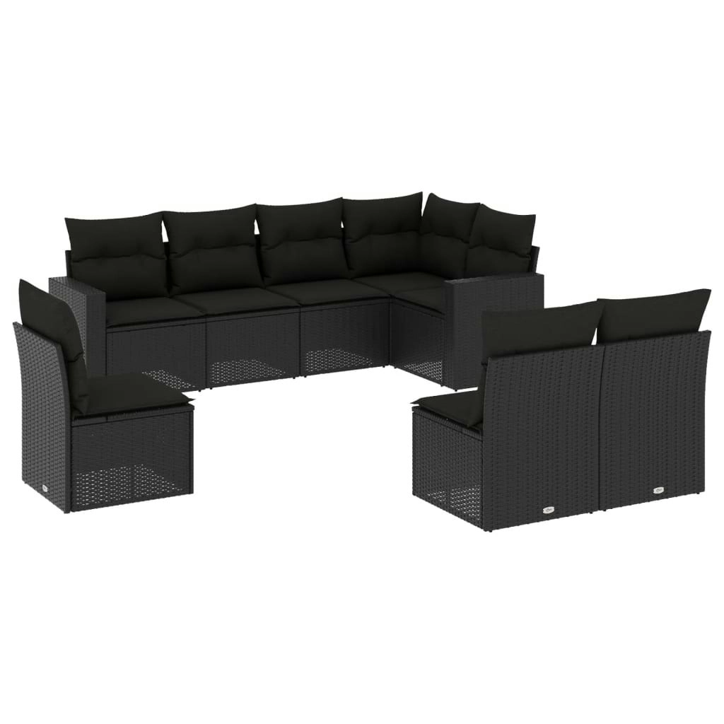 8 Piece Garden Sofa Set with Cushions Black Poly Rattan 3219055