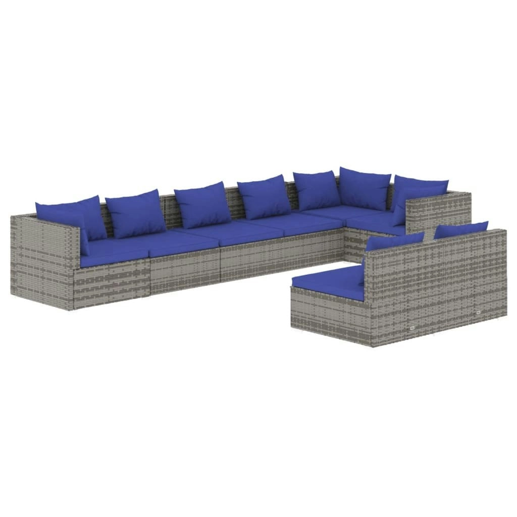 8 Piece Garden Lounge Set with Cushions Grey Poly Rattan 3102406