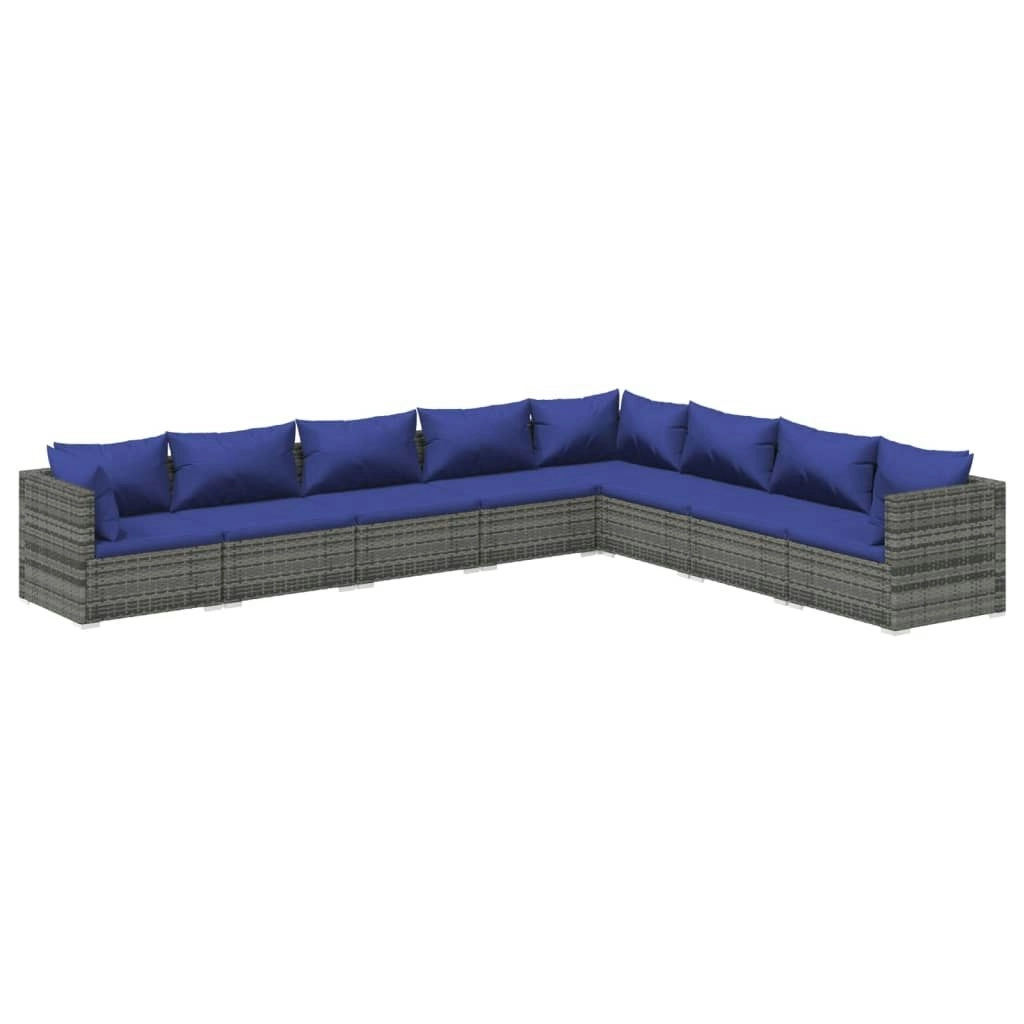 8 Piece Garden Lounge Set with Cushions Poly Rattan Grey 3101774