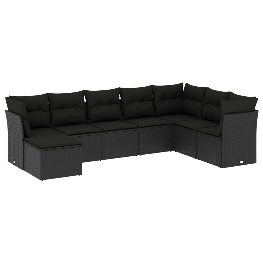 8 Piece Garden Sofa Set with Cushions Black Poly Rattan 3249884