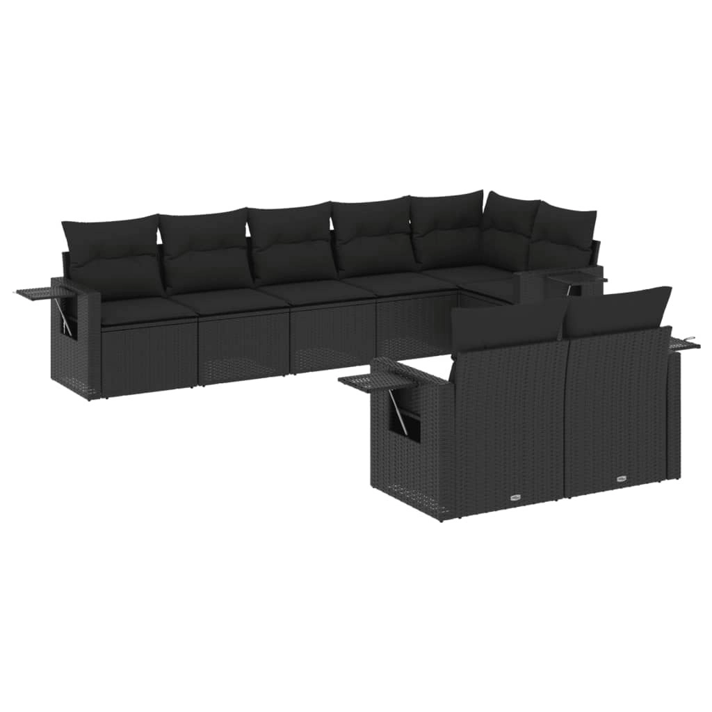 8 Piece Garden Sofa Set with Cushions Black Poly Rattan 3252752