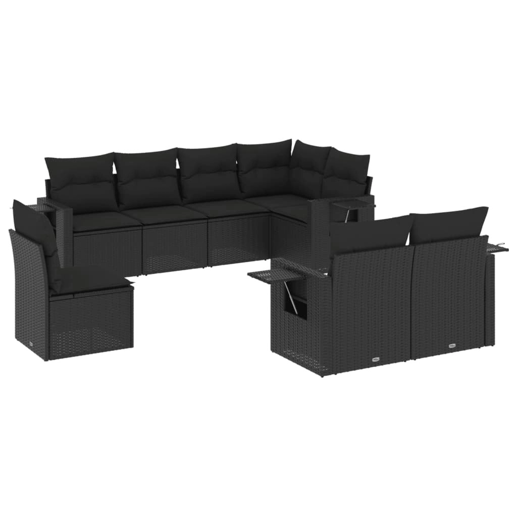 8 Piece Garden Sofa Set with Cushions Black Poly Rattan 3252772