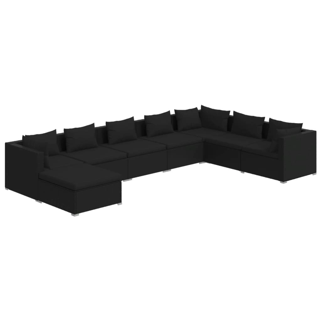 8 Piece Garden Lounge Set with Cushions Poly Rattan Black 3101856