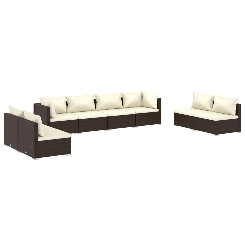 8 Piece Garden Lounge Set with Cushions Poly Rattan Brown 3102250