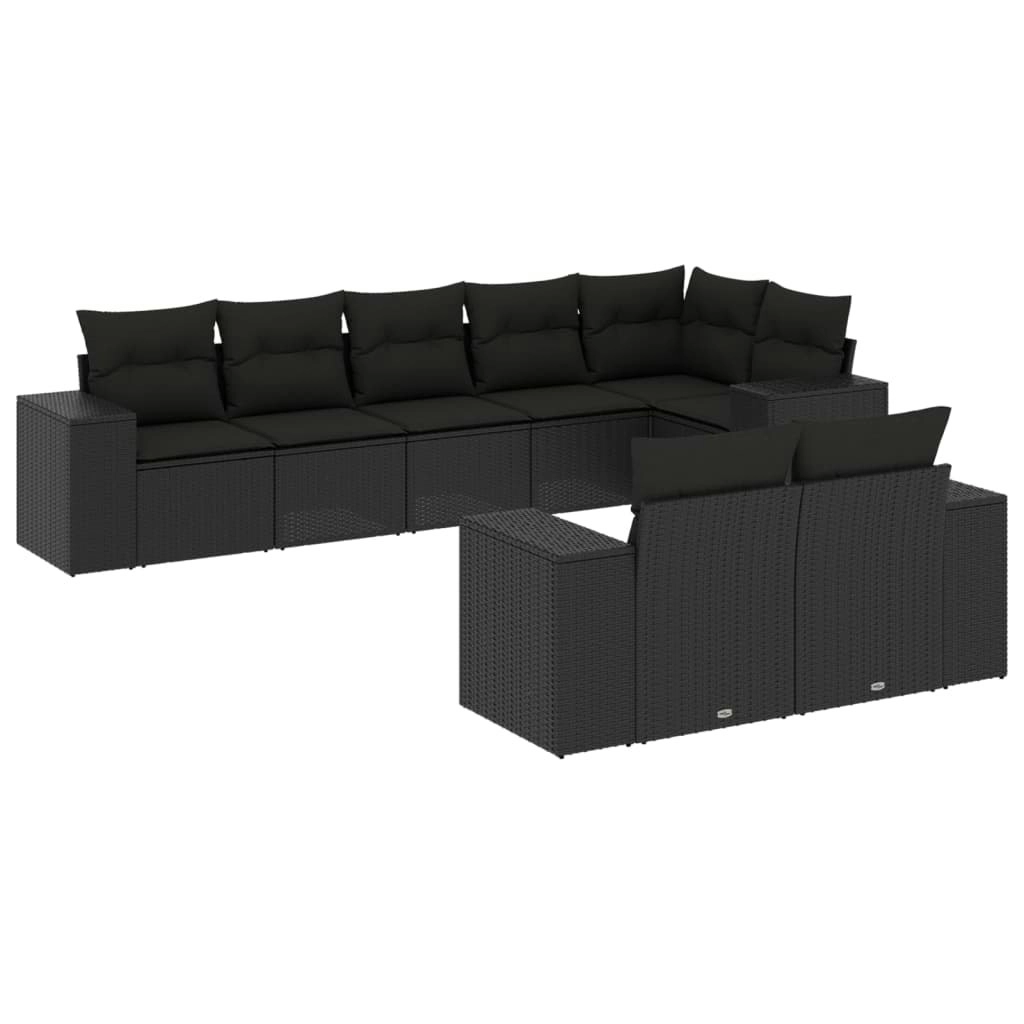 8 Piece Garden Sofa Set with Cushions Black Poly Rattan 3255152