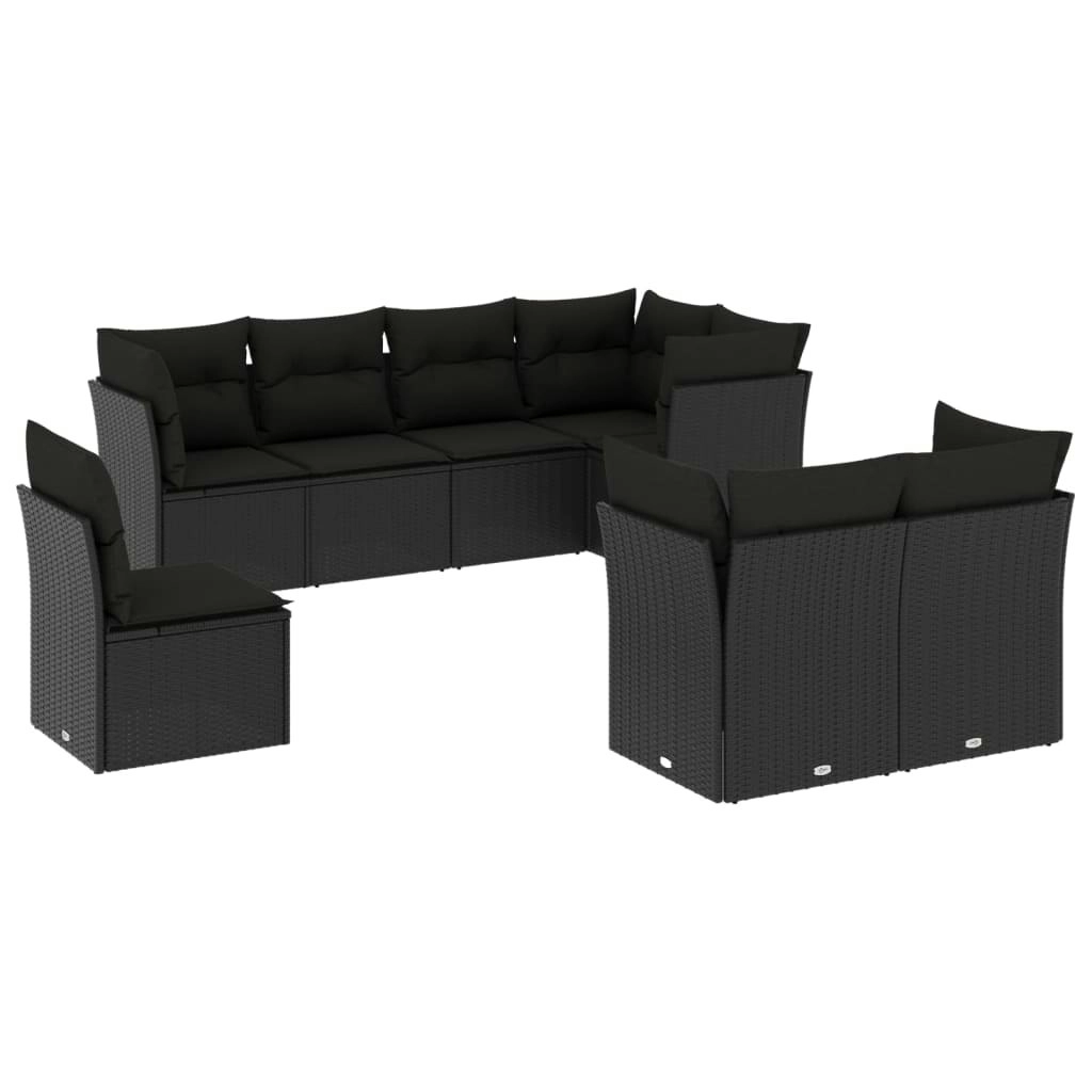 8 Piece Garden Sofa Set with Cushions Black Poly Rattan 3249764