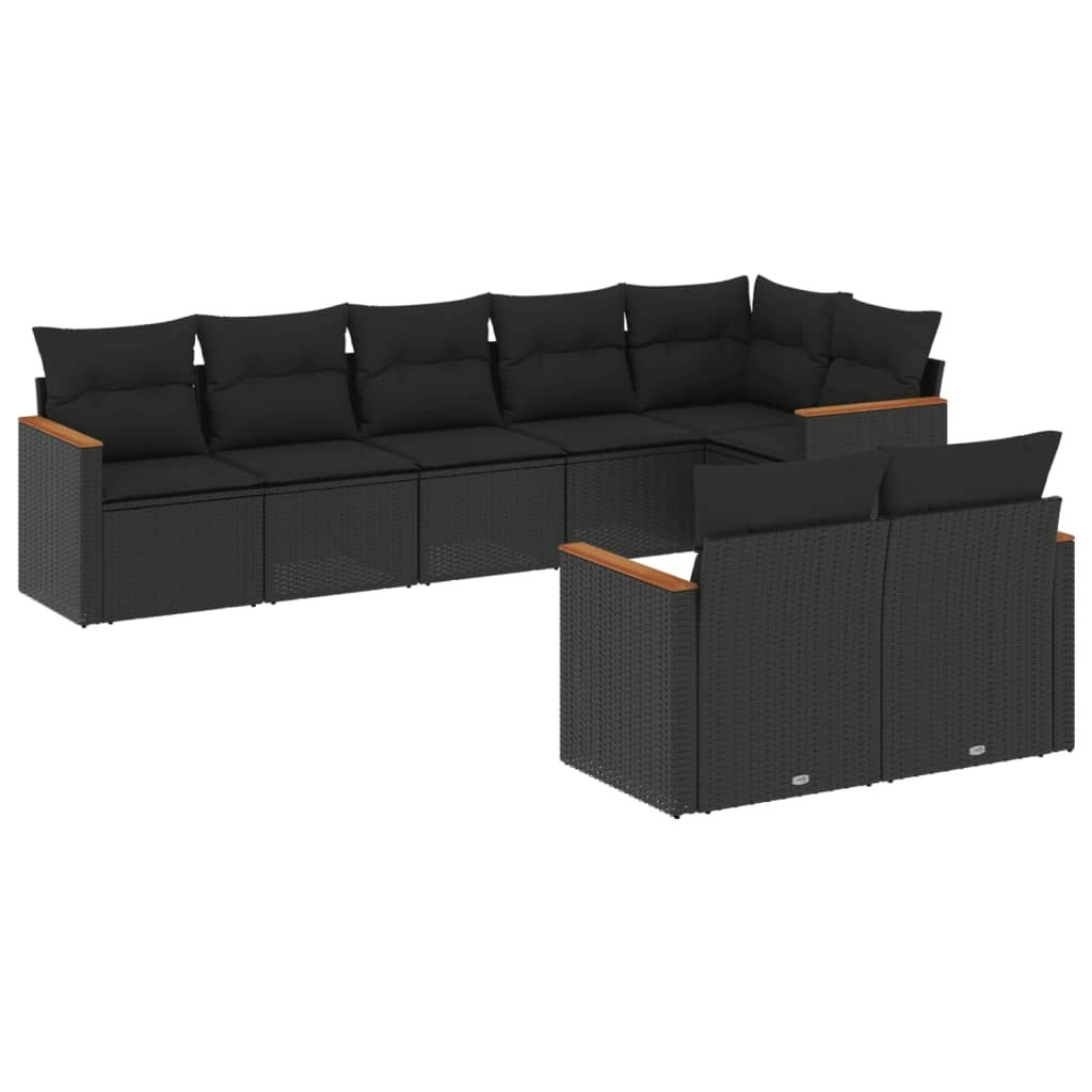 8 Piece Garden Sofa Set with Cushions Black Poly Rattan 3258548