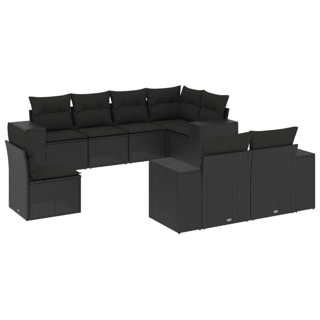 8 Piece Garden Sofa Set with Cushions Black Poly Rattan 3255172