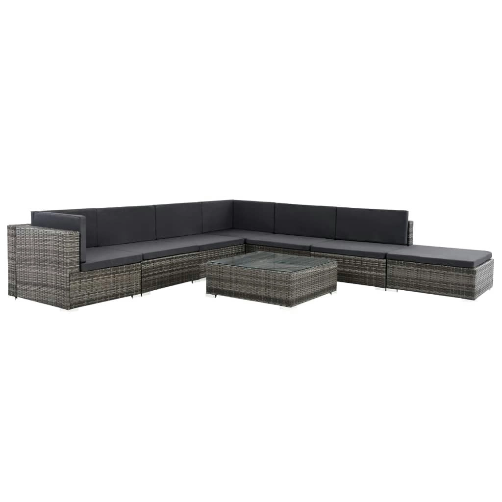 8 Piece Garden Lounge Set with Cushions Poly Rattan Grey 44610