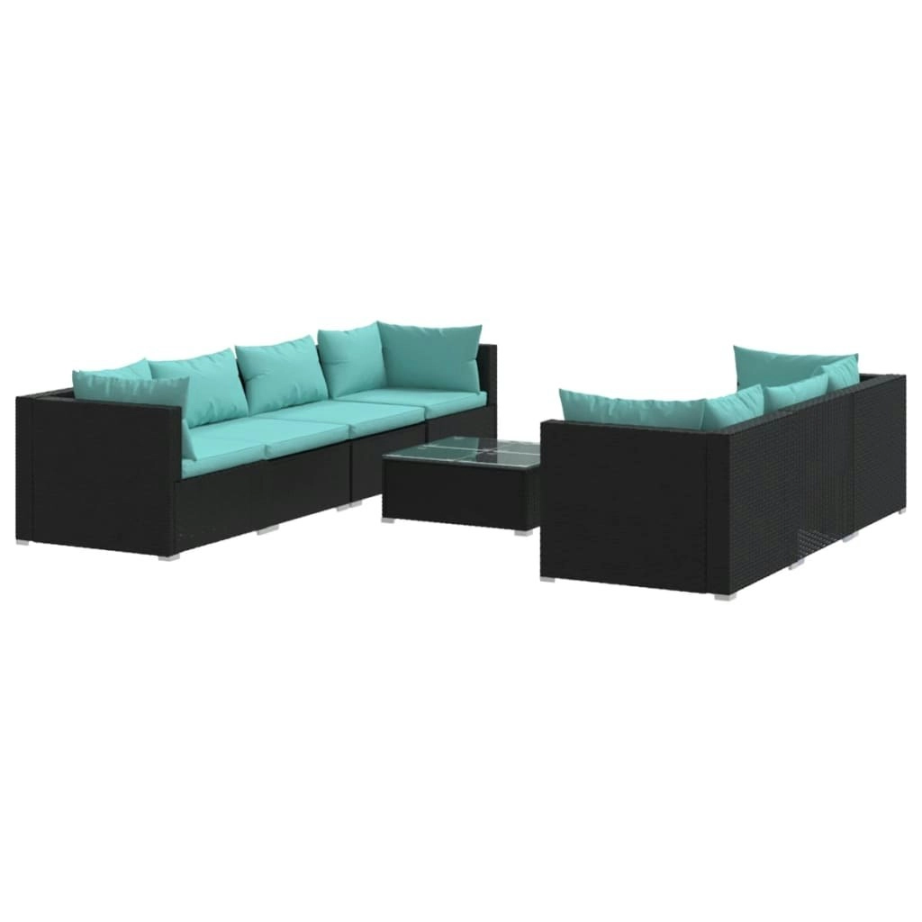 8 Piece Garden Lounge Set with Cushions Poly Rattan Black 3101505