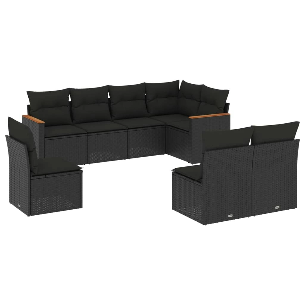 8 Piece Garden Sofa Set with Cushions Black Poly Rattan 3258443