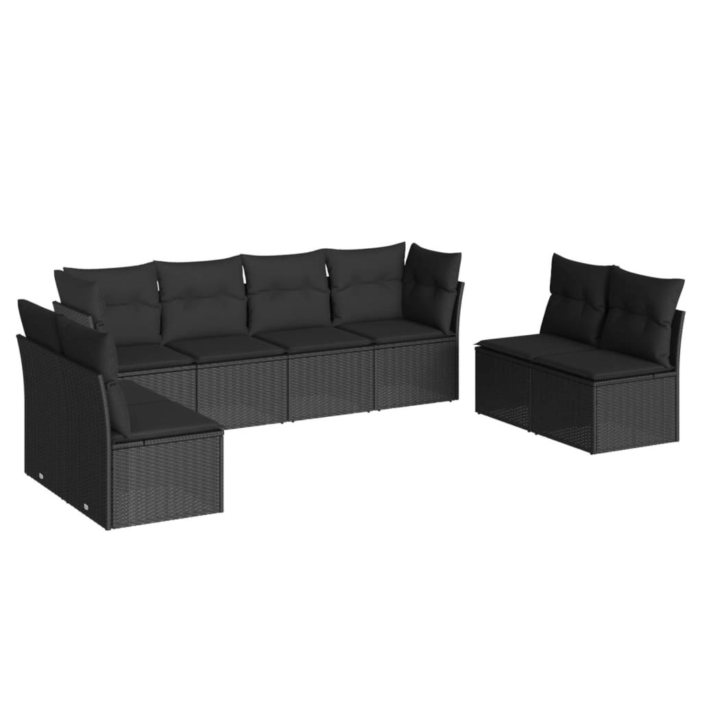 8 Piece Garden Sofa Set with Cushions Black Poly Rattan 3249284