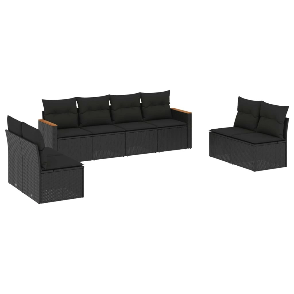 8 Piece Garden Sofa Set with Cushions Black Poly Rattan 3258289