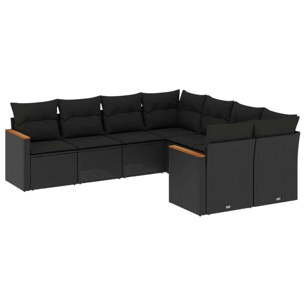 8 Piece Garden Sofa Set with Cushions Black Poly Rattan 3226552