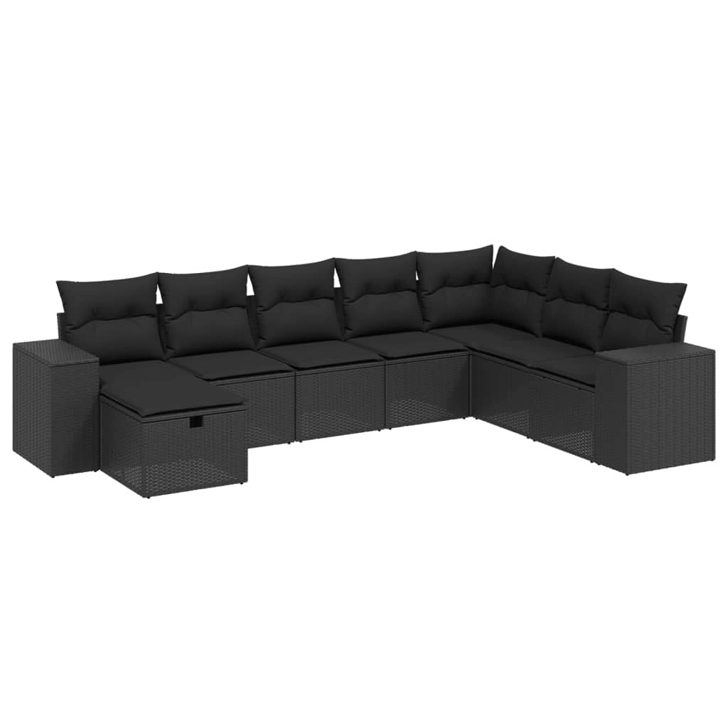 8 Piece Garden Sofa Set with Cushions Black Poly Rattan 3264511