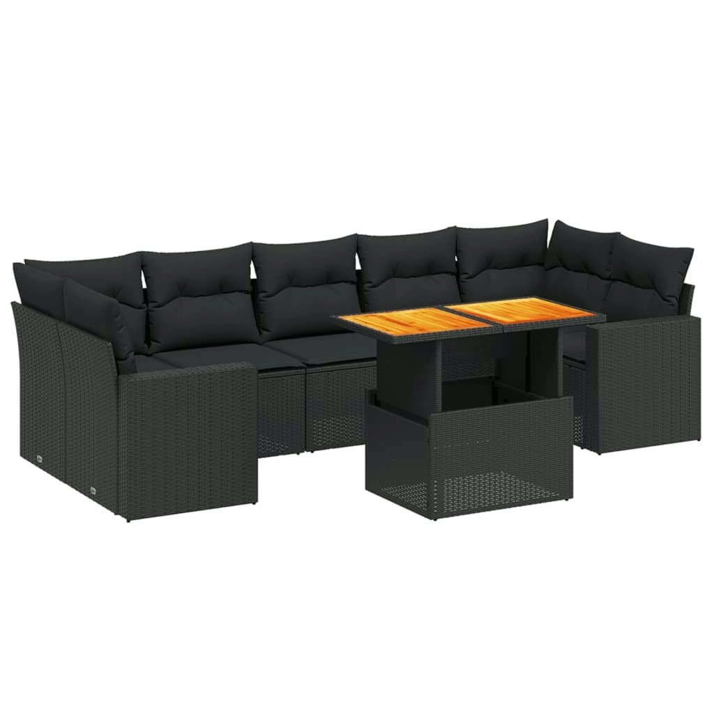 8 Piece Garden Sofa Set with Cushions Black Poly Rattan 3271223