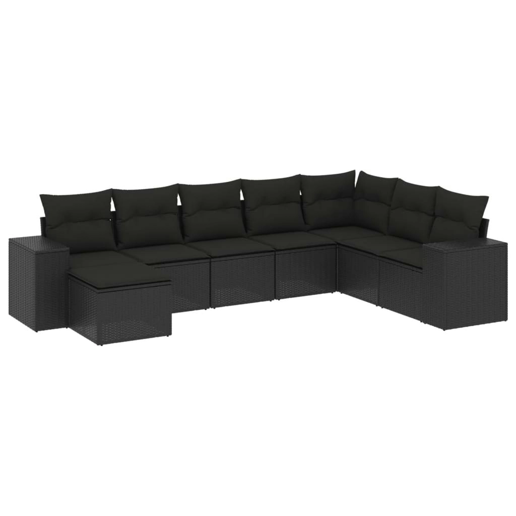 8 Piece Garden Sofa Set with Cushions Black Poly Rattan 3222954