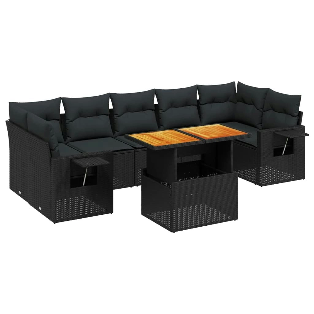 8 Piece Garden Sofa Set with Cushions Black Poly Rattan 3271664