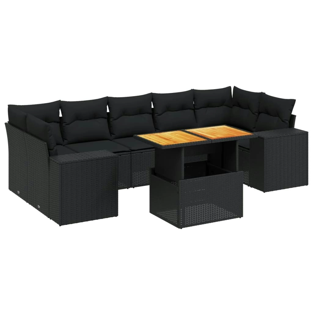 8 Piece Garden Sofa Set with Cushions Black Poly Rattan 3272546