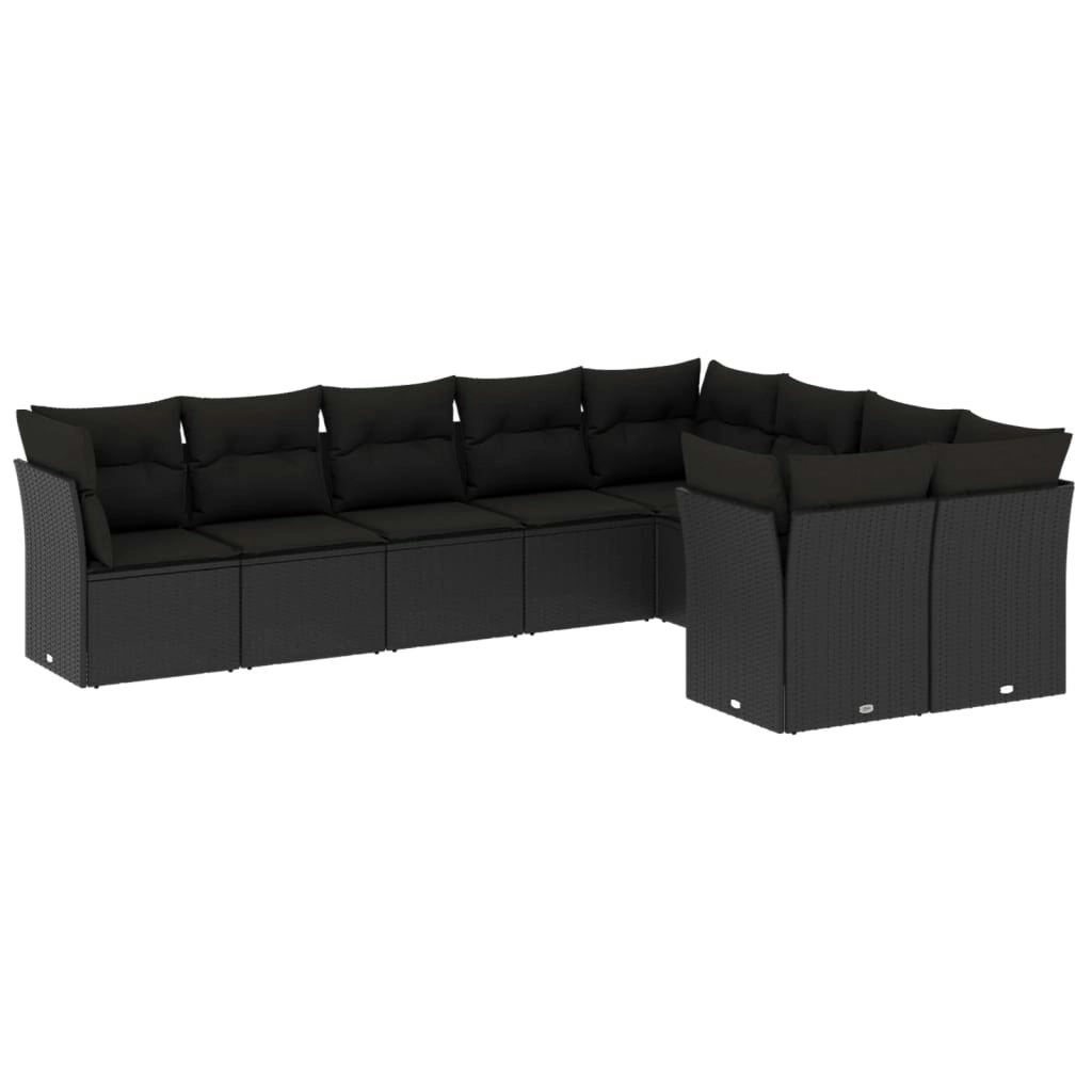 9 Piece Garden Sofa Set with Cushions Black Poly Rattan 3218165