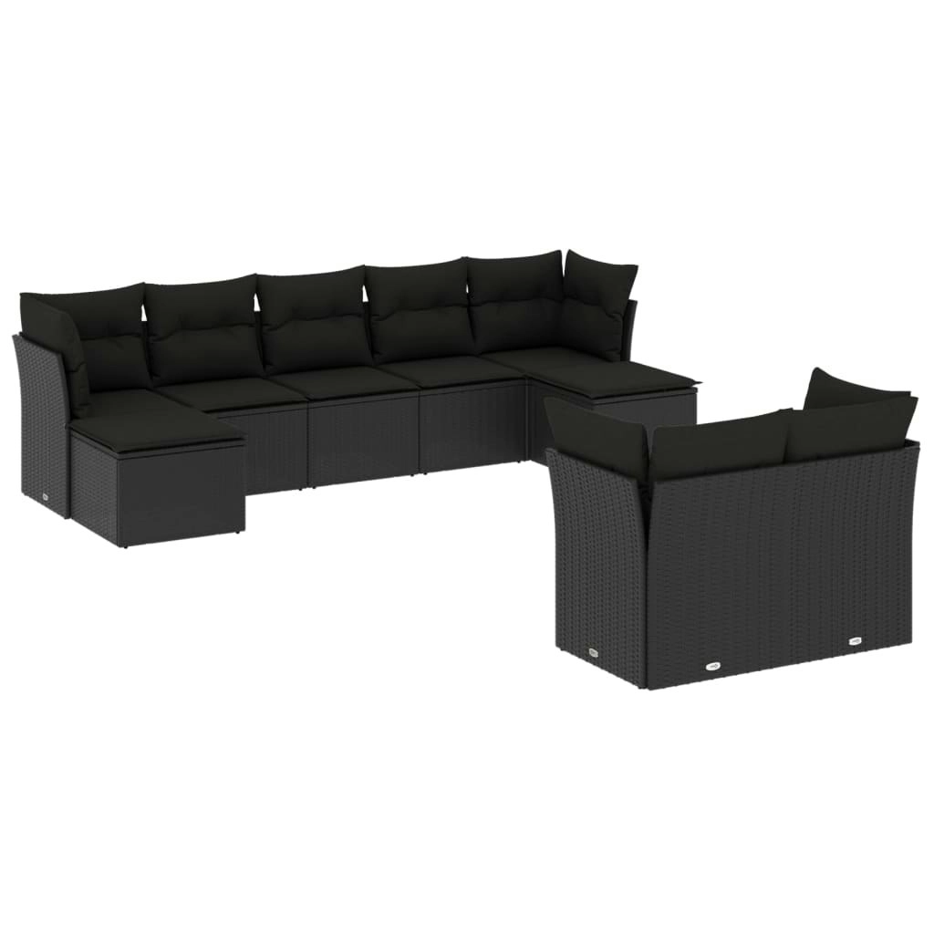 9 Piece Garden Sofa Set with Cushions Black Poly Rattan 3218305