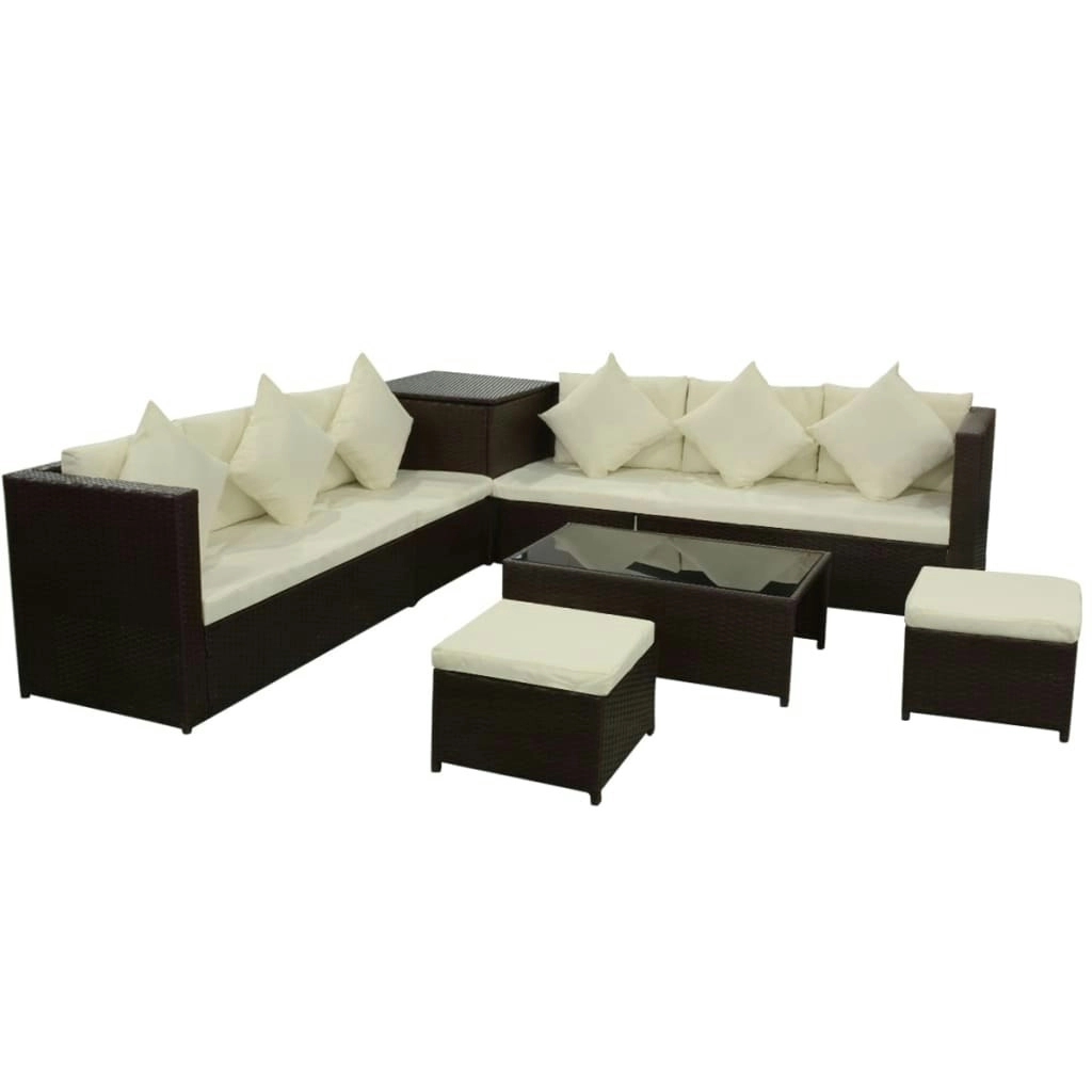 8 Piece Garden Lounge Set with Cushions Poly Rattan Brown 42898