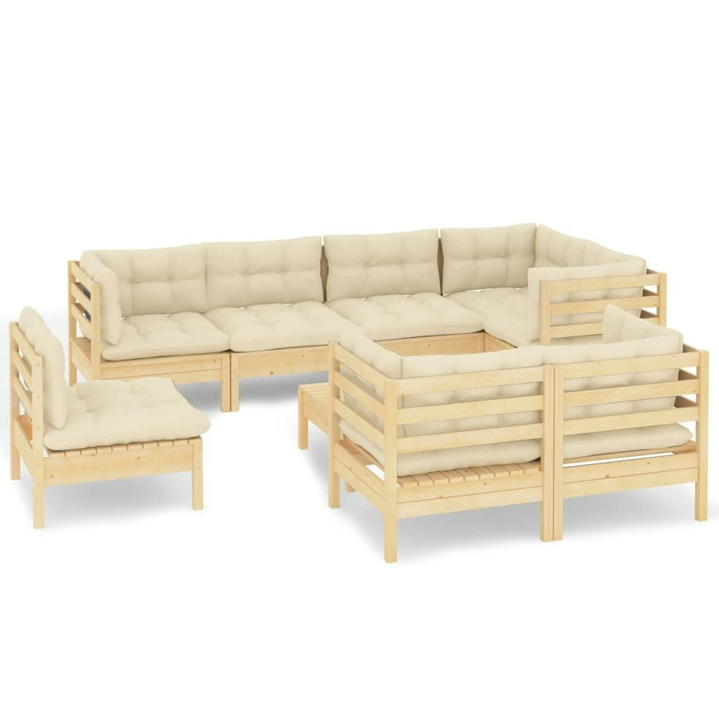 9 Piece Garden Lounge Set with Cream Cushions Solid Pinewood 3096520