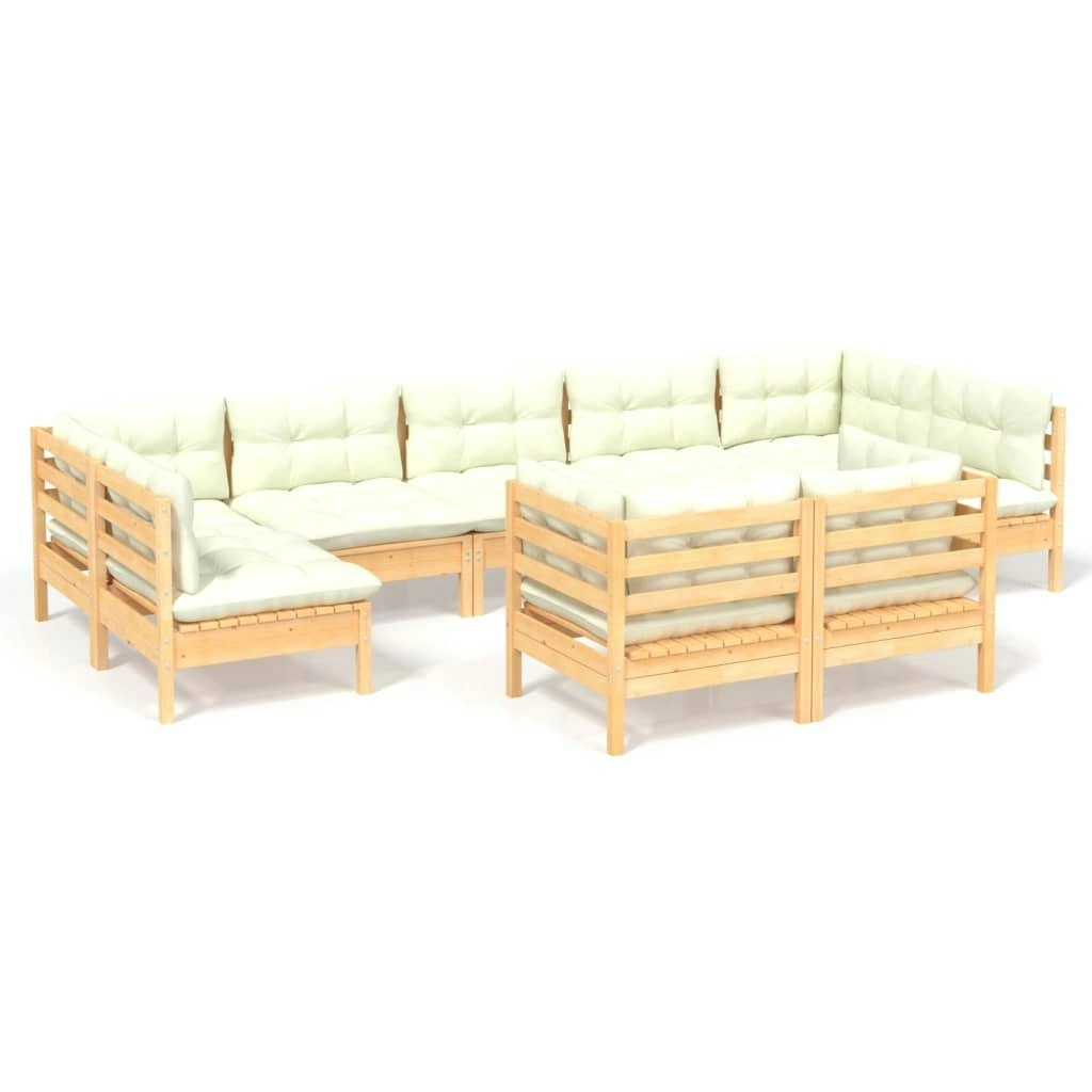 9 Piece Garden Lounge Set with Cream Cushions Solid Pinewood 3097247