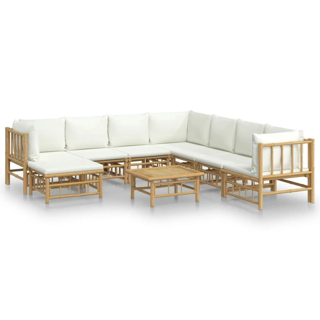 9 Piece Garden Lounge Set with Cream White Cushions  Bamboo 3155196