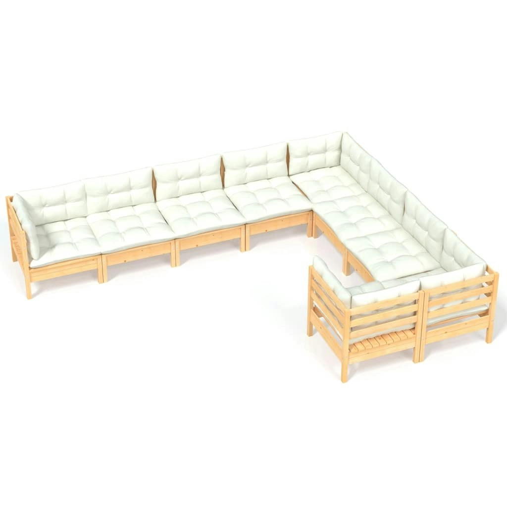 9 Piece Garden Lounge Set with Cream Cushions Pinewood 3096983