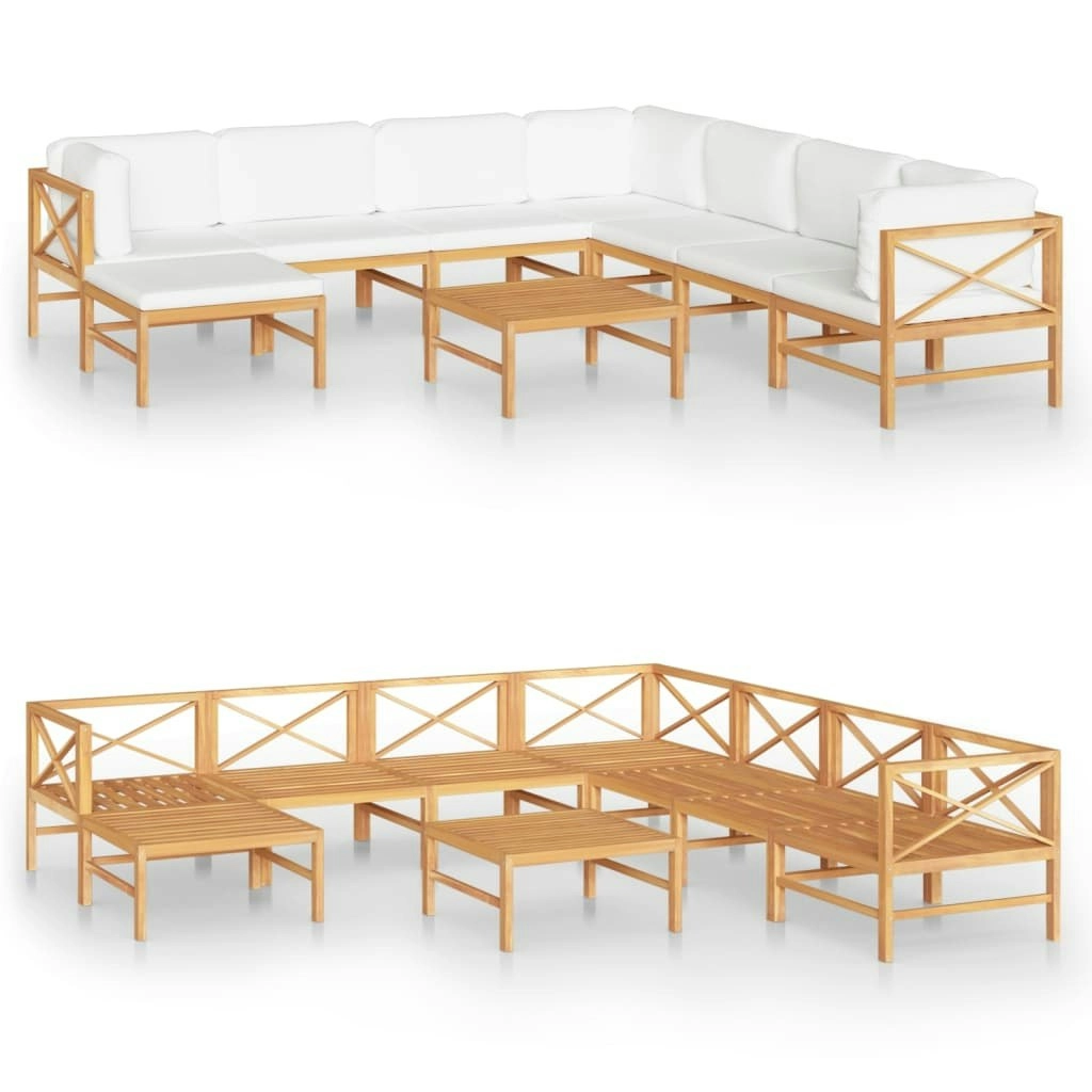 9 Piece Garden Lounge Set with Cream Cushions Solid Teak Wood 3087234