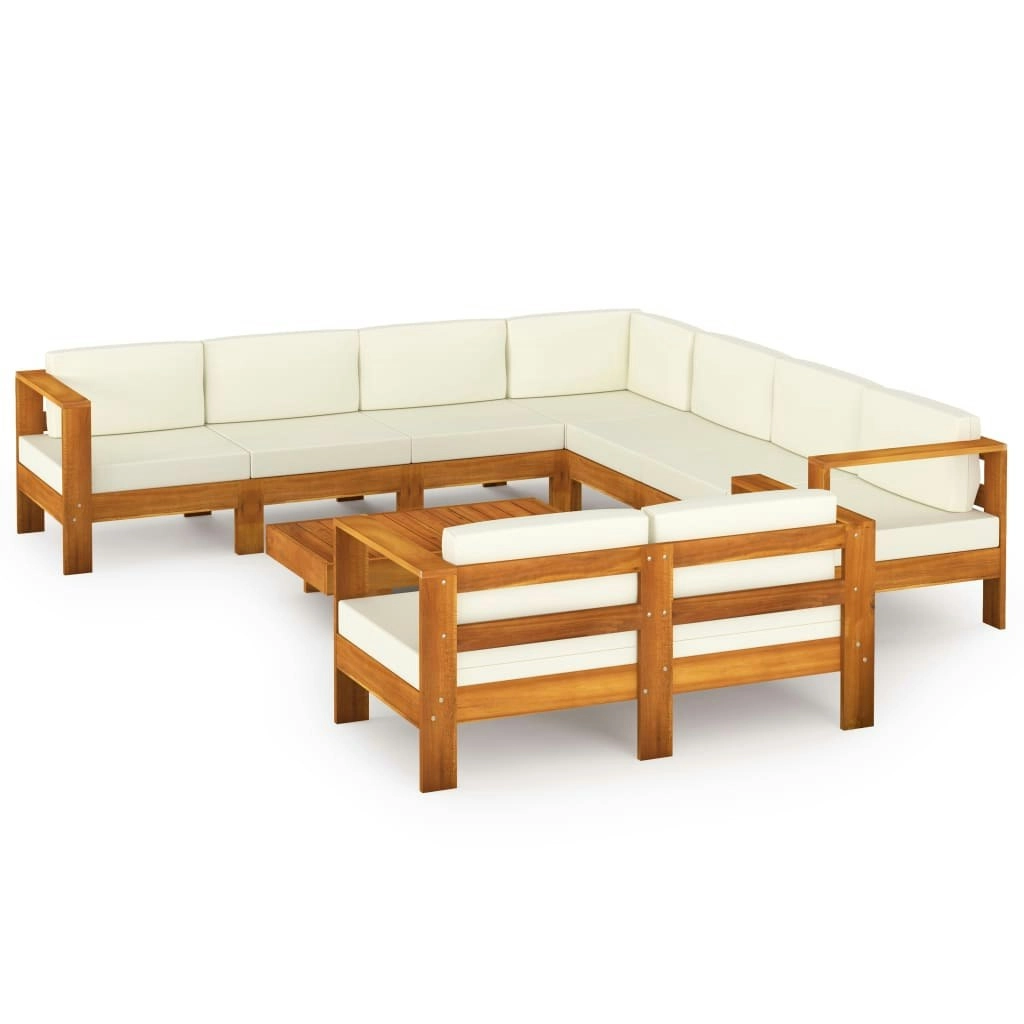 9 Piece Garden Lounge Set with Cream White Cushions Acacia Wood 3057942