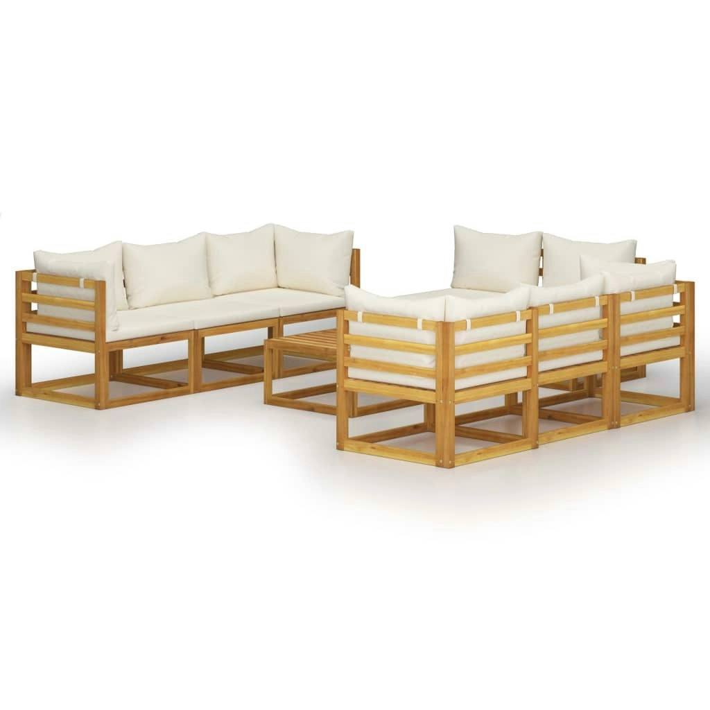 9 Piece Garden Lounge Set with Cushion Cream Solid Acacia Wood 3057642