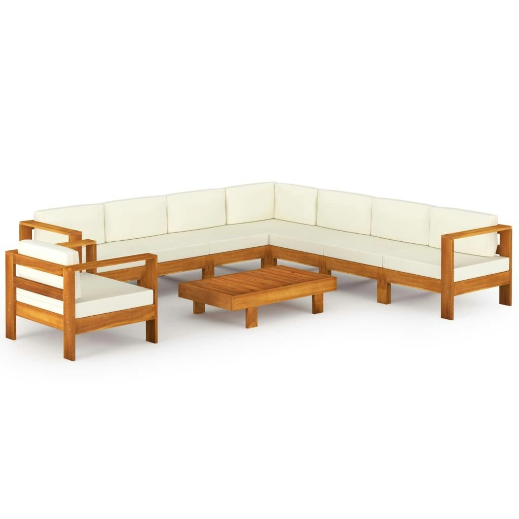 9 Piece Garden Lounge Set with Cream White Cushions Acacia Wood 3057941