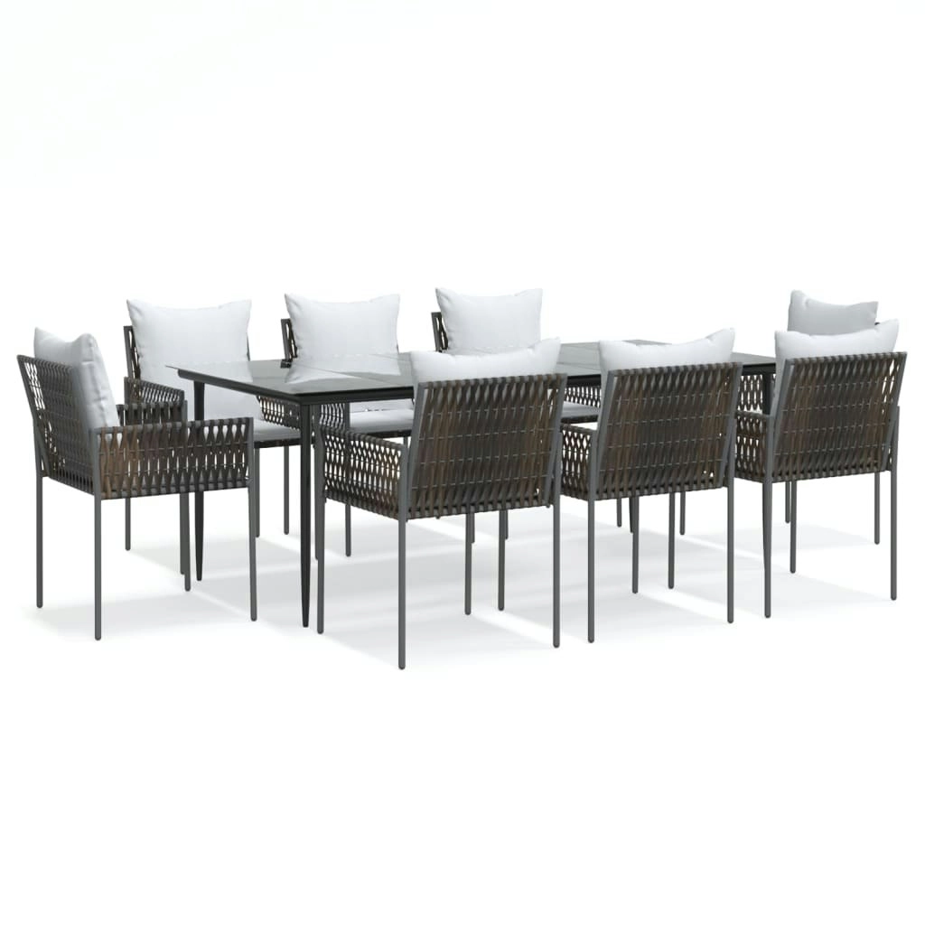 9 Piece Garden Dining Set with Cushions Poly Rattan and Steel 3187062