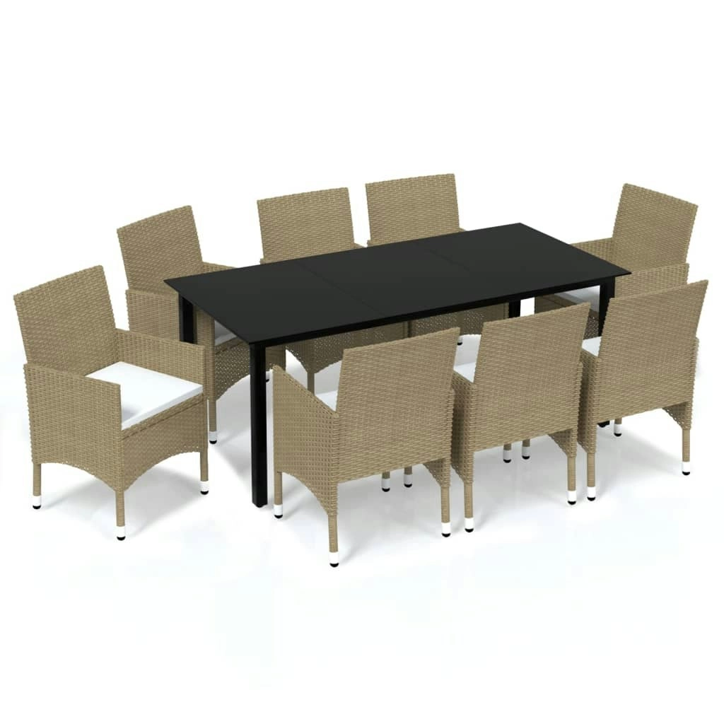 9 Piece Garden Dining Set with Cushions Poly Rattan Beige 3094990