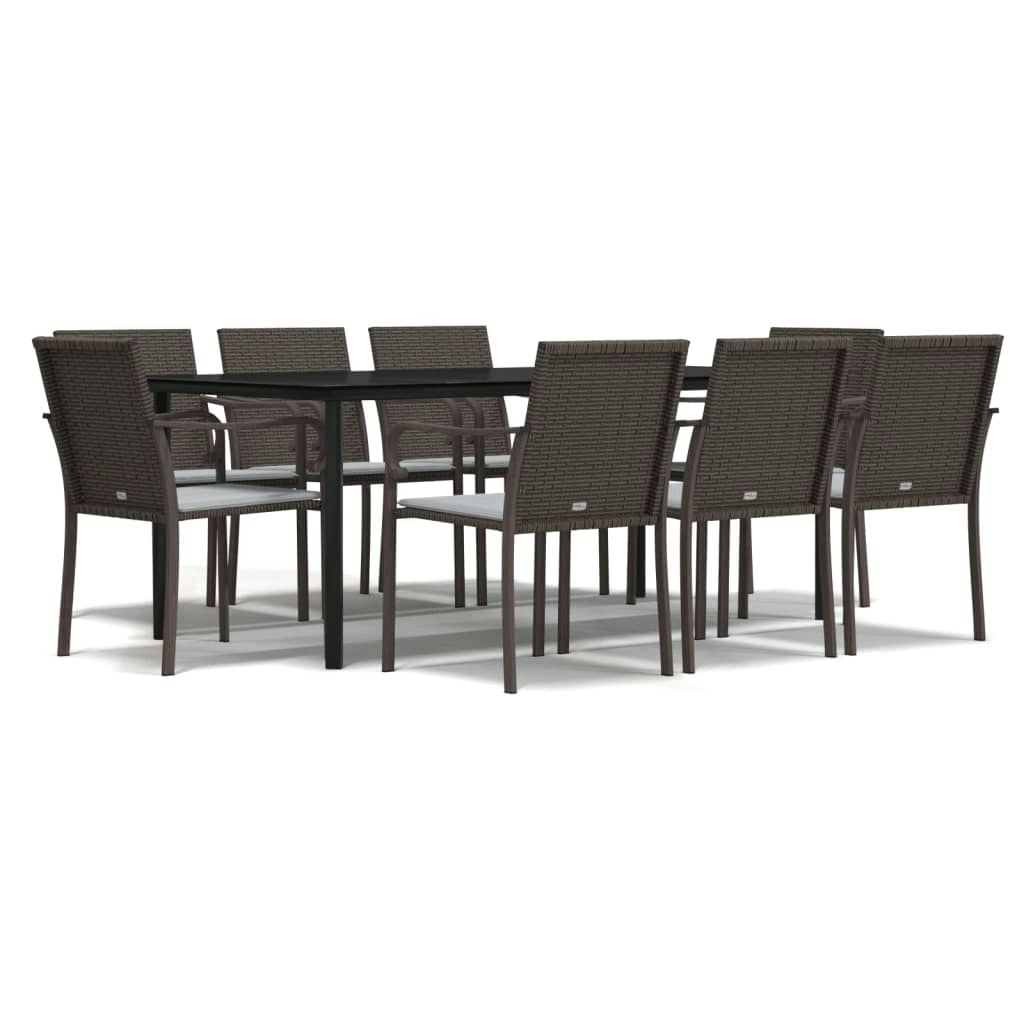 9 Piece Garden Dining Set with Cushions Poly Rattan and Steel 3186966