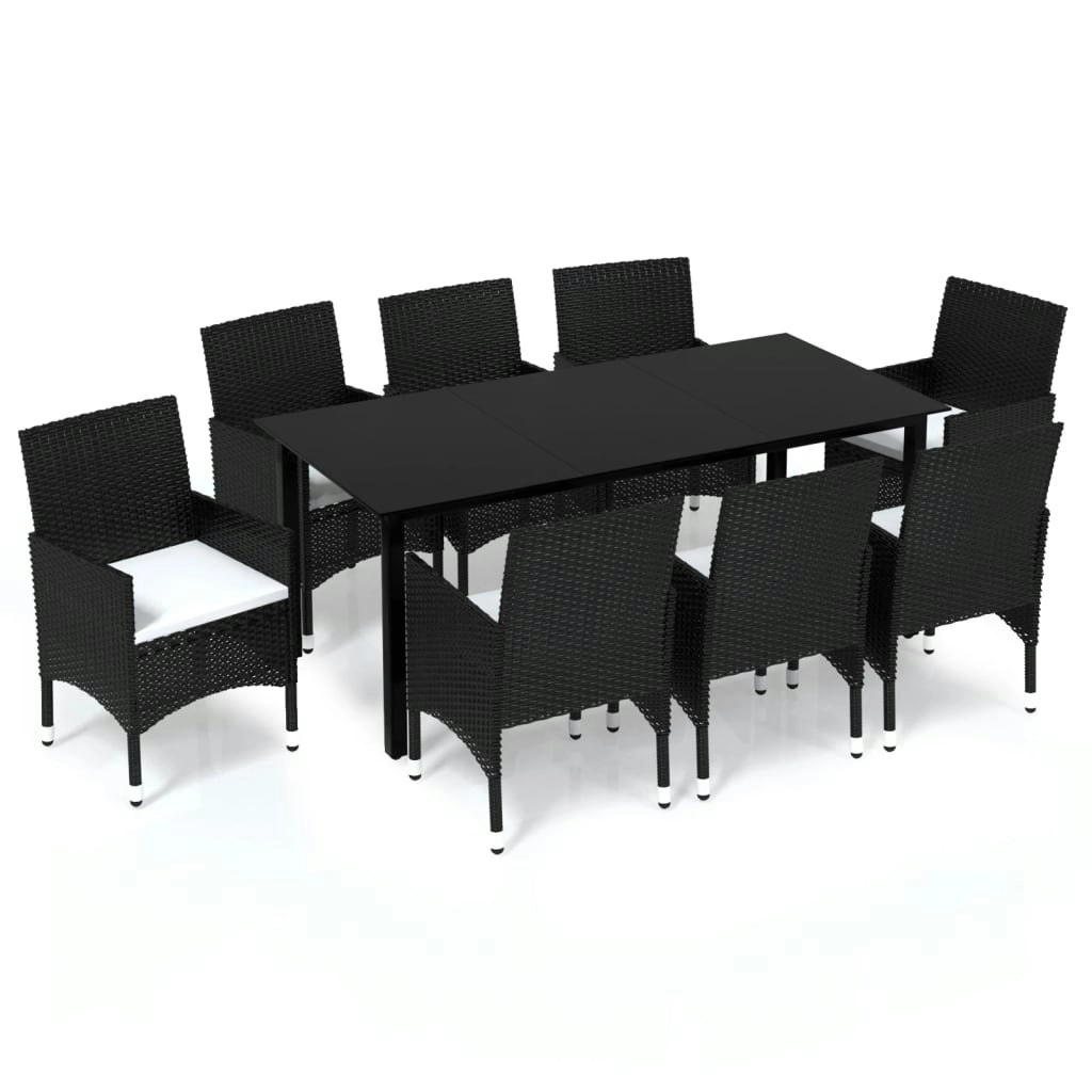 9 Piece Garden Dining Set with Cushions Poly Rattan Black 3094978