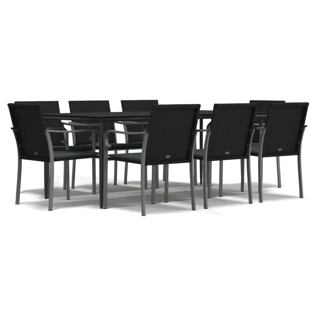 9 Piece Garden Dining Set with Cushions Poly Rattan and Steel 3186952