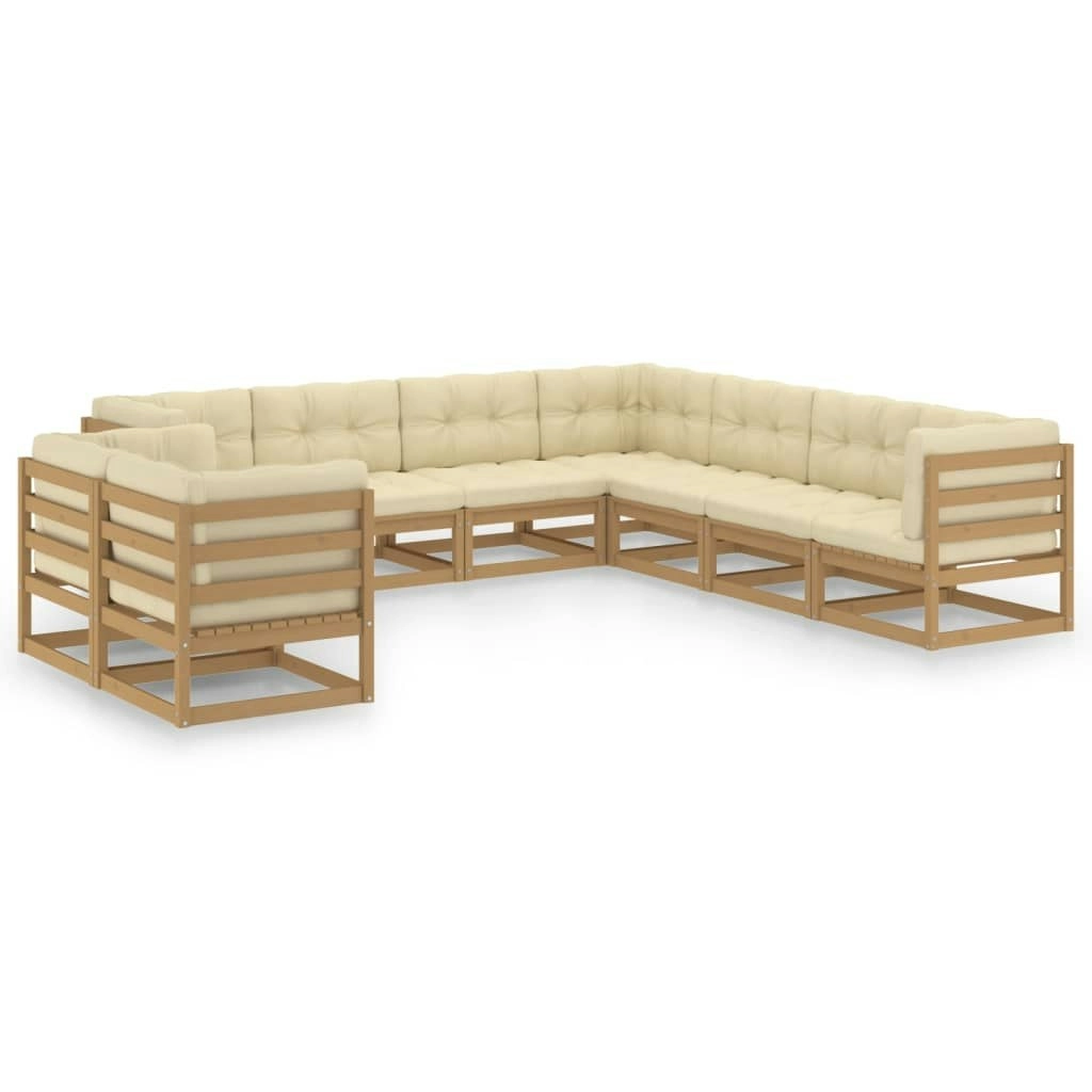 9 Piece Garden Lounge Set & Cushions Honey Brown Solid Pinewood 3076967