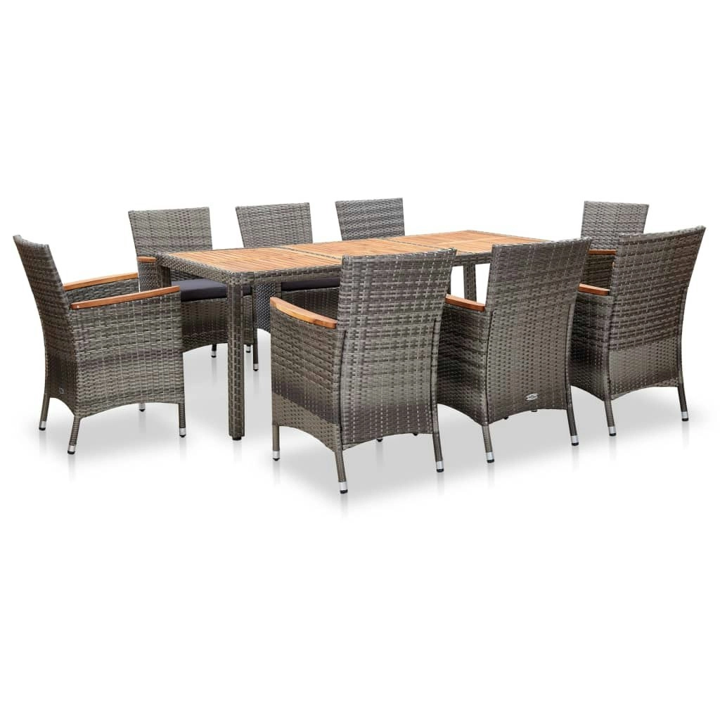 9 Piece Garden Dining Set with Cushions Poly Rattan Grey 46083