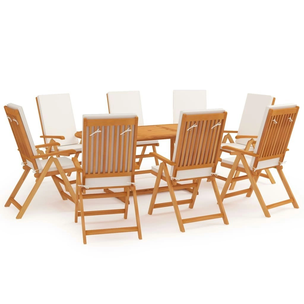 9 Piece Garden Dining Set with Cushions Solid Teak Wood 3059558