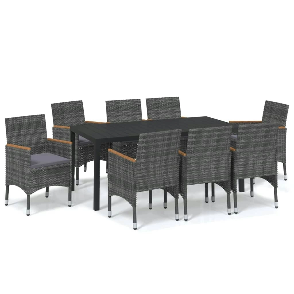 9 Piece Garden Dining Set with Cushions Poly Rattan Grey 3095032