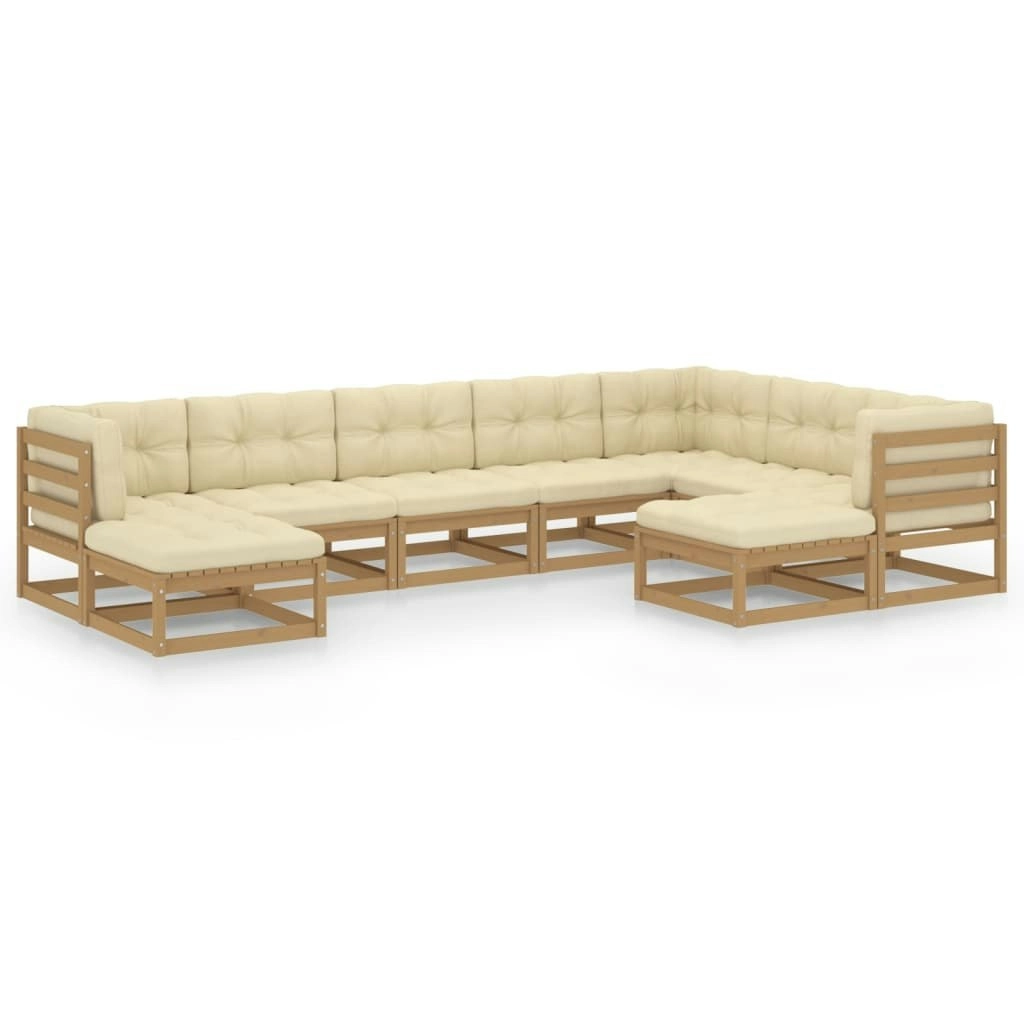 9 Piece Garden Lounge Set & Cushions Honey Brown Solid Pinewood 3076807