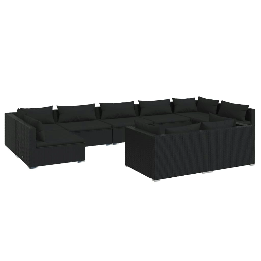 9 Piece Garden Lounge Set with Cushions Black Poly Rattan 3102056