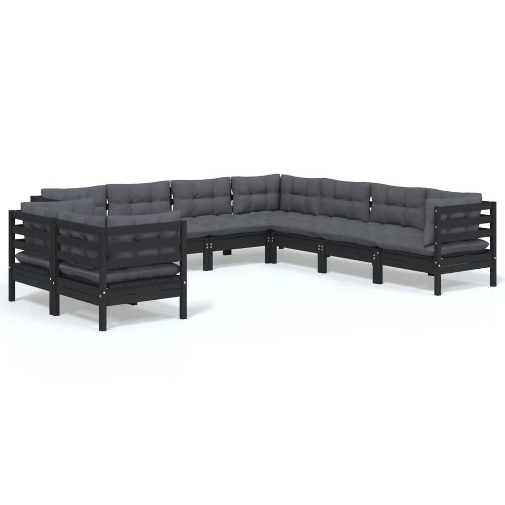 9 Piece Garden Lounge Set with Cushions Black Solid Pinewood 3096903